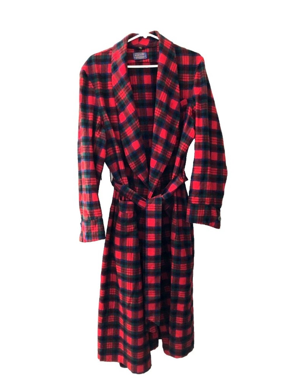Pendleton Vintage 1960's Red Green Blue Black Sz M Plaid Bath Robe w Belt
